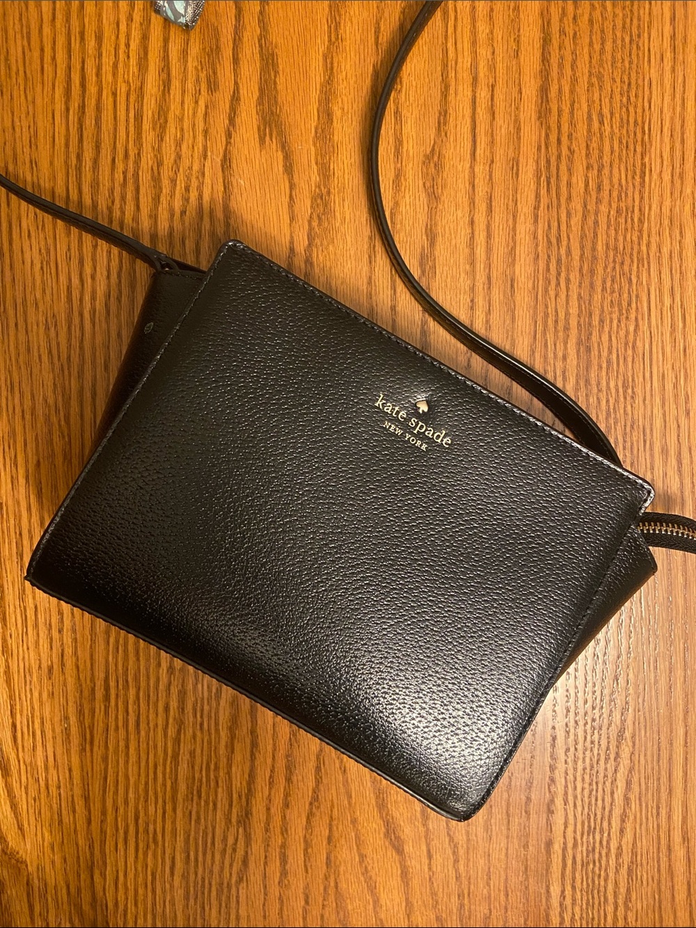Black Kate Spade Hayden Zippered Pebbled Leather Crossbody Bag with Gold Logo